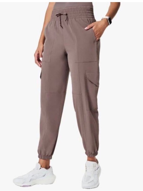 SPANX Pants - Spanx Out Of Office Cargo Joggers Sweatpants Smoke Taupe Brown Drawstring Small